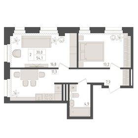 Квартира 54,1 м², 2-комнатная - изображение 1