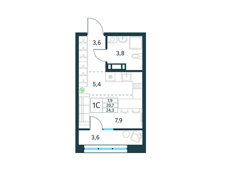 24,6 м², квартира-студия 3 886 800 ₽ - изображение 30