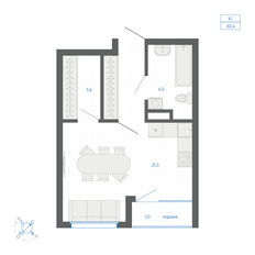 Квартира 30 м², студия - изображение 2