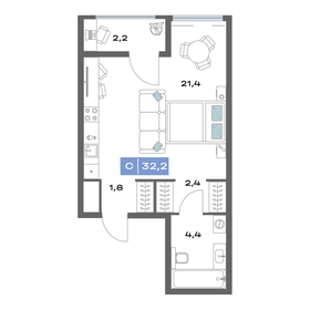 Квартира 32,2 м², студия - изображение 1