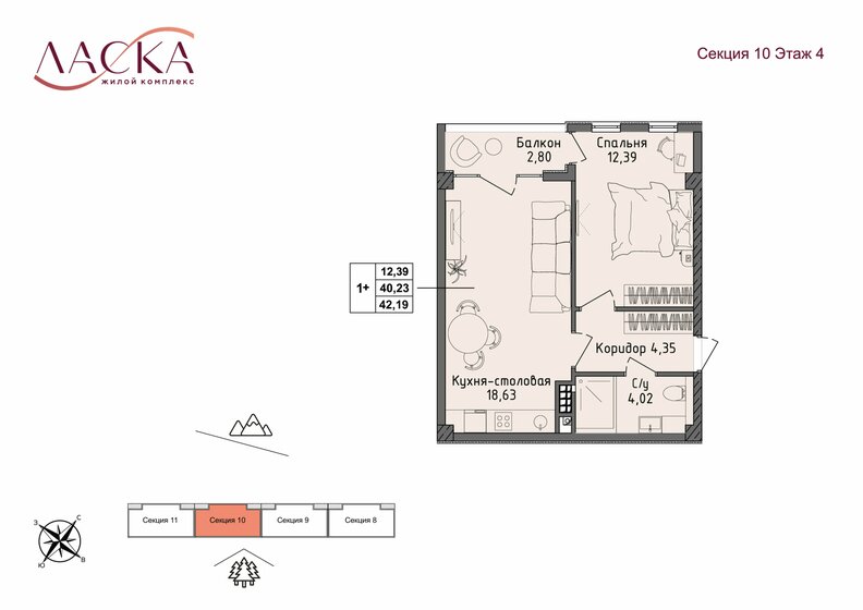 40,3 м², 1-комнатная квартира 12 892 800 ₽ - изображение 46