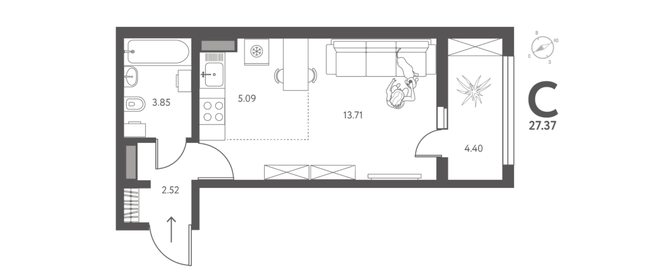 Квартира 27,4 м², студия - изображение 1