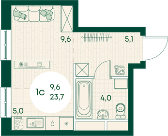 Квартира 23,7 м², студия - изображение 1