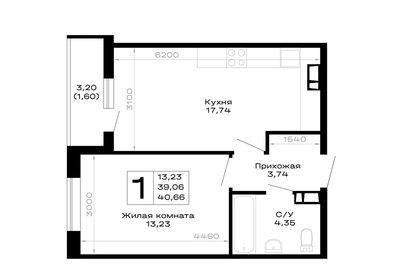 Квартира 40,7 м², 1-комнатная - изображение 1