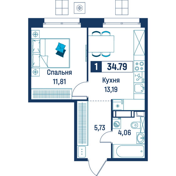 32,7 м², 1-комнатная квартира 6 928 160 ₽ - изображение 14