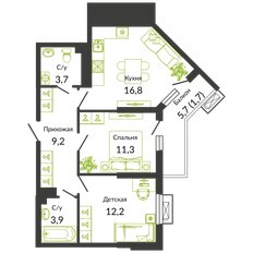 Квартира 58,8 м², 2-комнатная - изображение 1