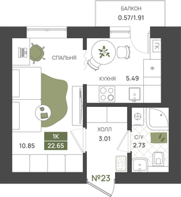 Квартира 22,7 м², 1-комнатная - изображение 1