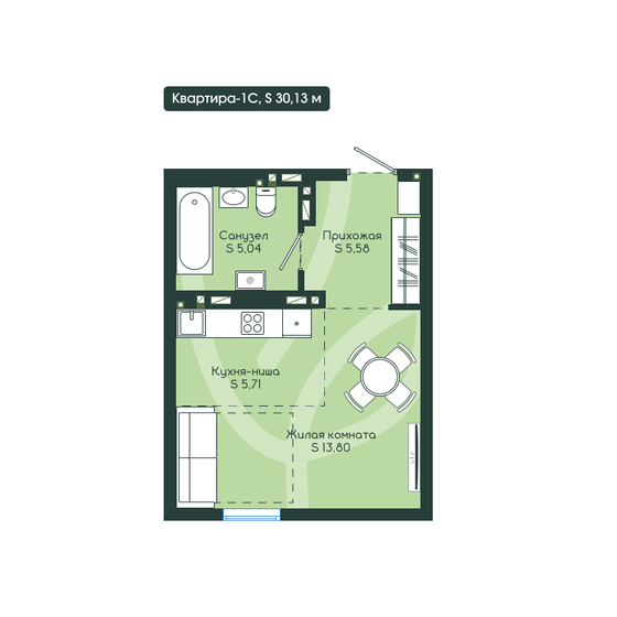 40,8 м², 1-комнатная квартира 3 850 000 ₽ - изображение 78