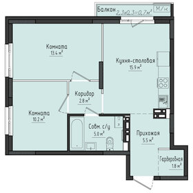 Квартира 55,3 м², 2-комнатная - изображение 1