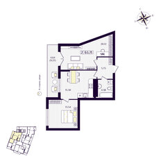 Квартира 63,7 м², 2-комнатная - изображение 2