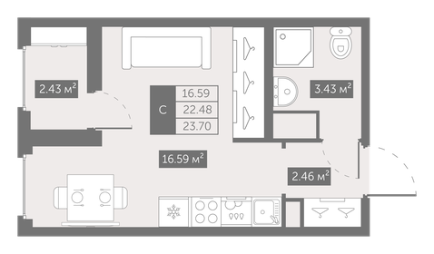 Квартира 23,8 м², студия - изображение 1