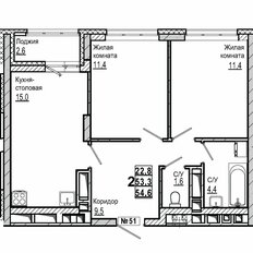 Квартира 54,6 м², 2-комнатная - изображение 2