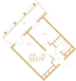 Квартира 53,9 м², 2-комнатные - изображение 1