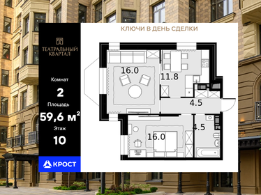 Квартира 59,6 м², 2-комнатная - изображение 1