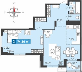 Квартира 74,4 м², 2-комнатная - изображение 1