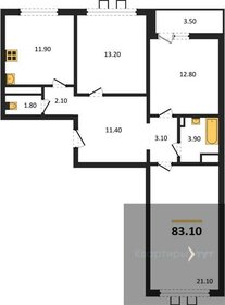 Квартира 82,7 м², 3-комнатная - изображение 1