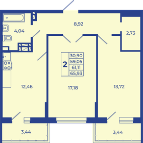 Квартира 65,9 м², 2-комнатная - изображение 1