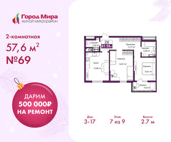 Квартира 57,6 м², 2-комнатная - изображение 1