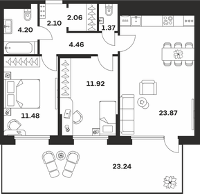 Квартира 68,4 м², 2-комнатная - изображение 1