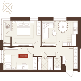 Квартира 62,7 м², 3-комнатная - изображение 1