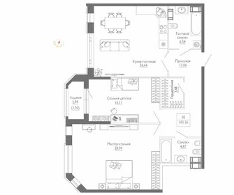 Квартира 99,9 м², 2-комнатная - изображение 1