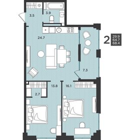 Квартира 68,4 м², 2-комнатная - изображение 1