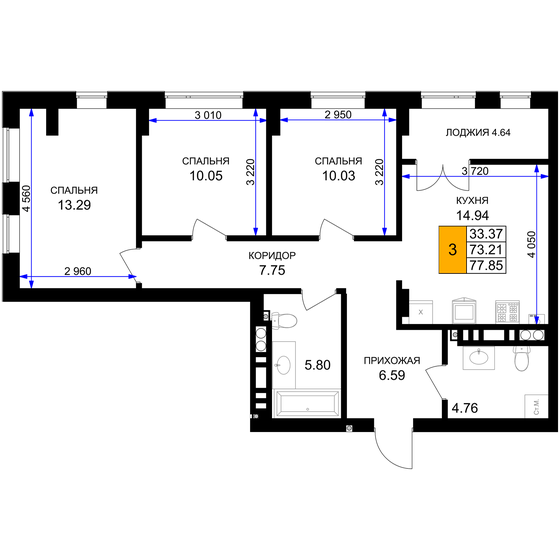 81 м², 3-комнатная квартира 16 783 200 ₽ - изображение 33