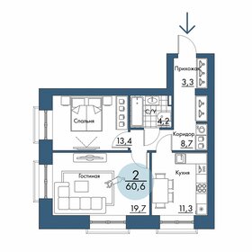 Квартира 60,6 м², 2-комнатная - изображение 1