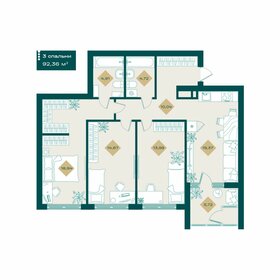 Квартира 92,4 м², 3-комнатная - изображение 1
