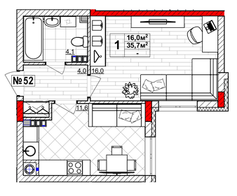 Квартира 35,7 м², 1-комнатная - изображение 1