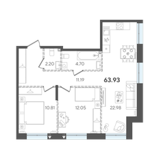 Квартира 63,9 м², 2-комнатная - изображение 2