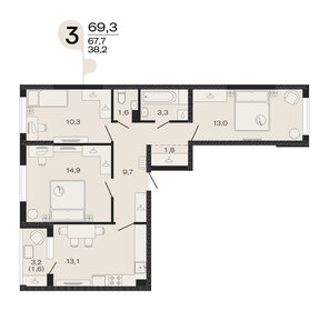 Квартира 69,3 м², 3-комнатная - изображение 1