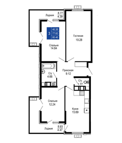 Квартира 86,5 м², 3-комнатная - изображение 1