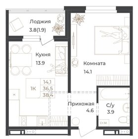 Квартира 38,4 м², 1-комнатная - изображение 1