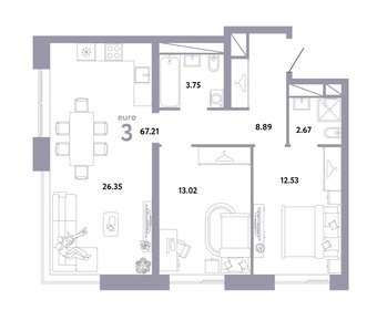 Квартира 70 м², 2-комнатная - изображение 1