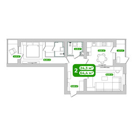 Квартира 64,4 м², 2-комнатная - изображение 1