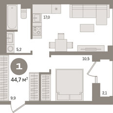 Квартира 44,7 м², 1-комнатная - изображение 3