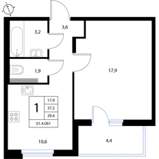 Квартира 39,4 м², 1-комнатная - изображение 2