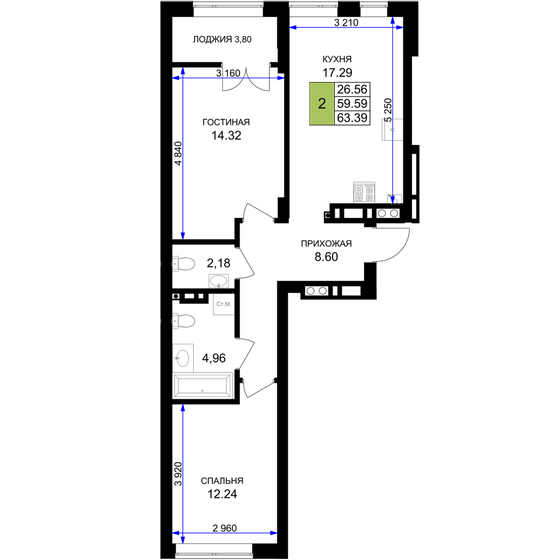 64,2 м², 2-комнатная квартира 13 302 240 ₽ - изображение 1