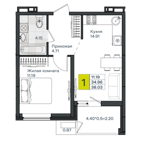 Квартира 38 м², 1-комнатная - изображение 1