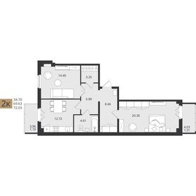 Квартира 72 м², 2-комнатная - изображение 1