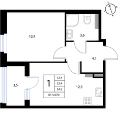 Квартира 34,2 м², 1-комнатная - изображение 2