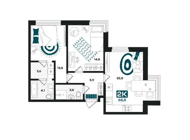 Квартира 68,8 м², 2-комнатная - изображение 1