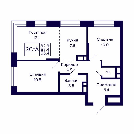 60 м², 3-комнатная квартира 6 700 000 ₽ - изображение 91