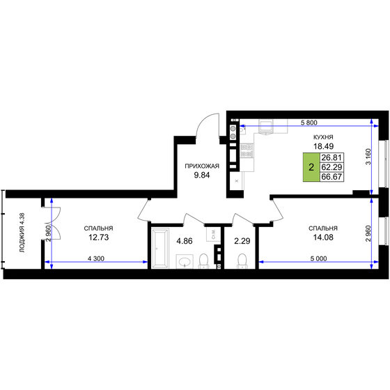 67,9 м², 2-комнатная квартира 14 259 000 ₽ - изображение 33