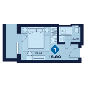 Квартира 18,8 м², 1-комнатные - изображение 1