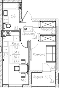 Квартира 36,1 м², 1-комнатная - изображение 1