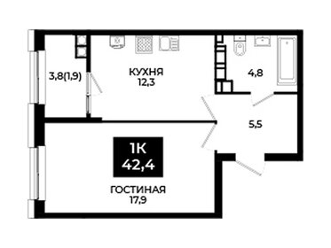 Квартира 42,4 м², 1-комнатная - изображение 1
