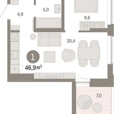 Квартира 46,9 м², 1-комнатная - изображение 3