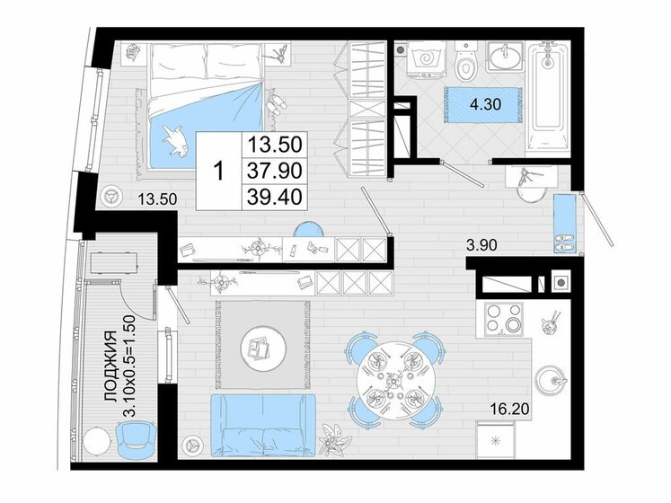 43,9 м², 1-комнатная квартира 7 400 000 ₽ - изображение 72